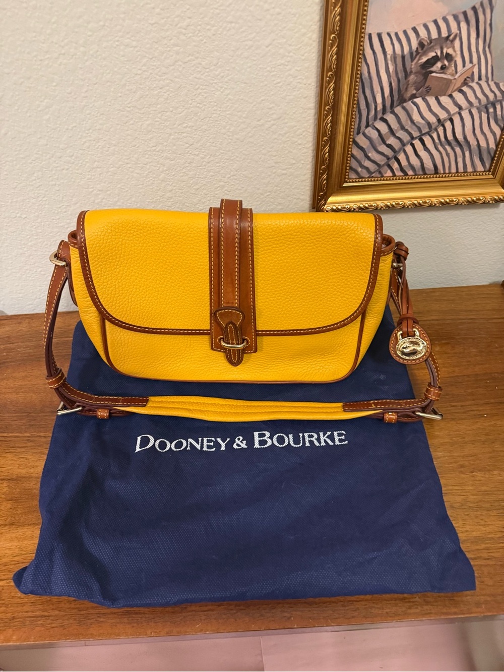 Dooney & Bourke Yellow Pebbled Leather Crossbody with Brown Trim